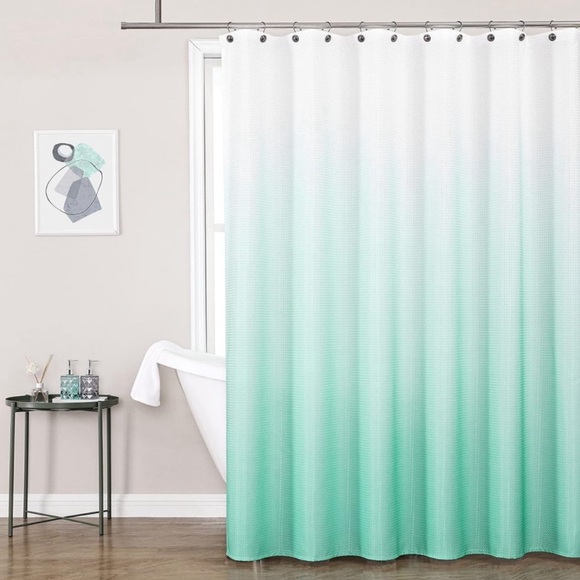 WEST LAKE Waffle Fabric Shower Curtain Aqua Ombre Decorative Spa Bathroom Shower - Picture 8 of 9